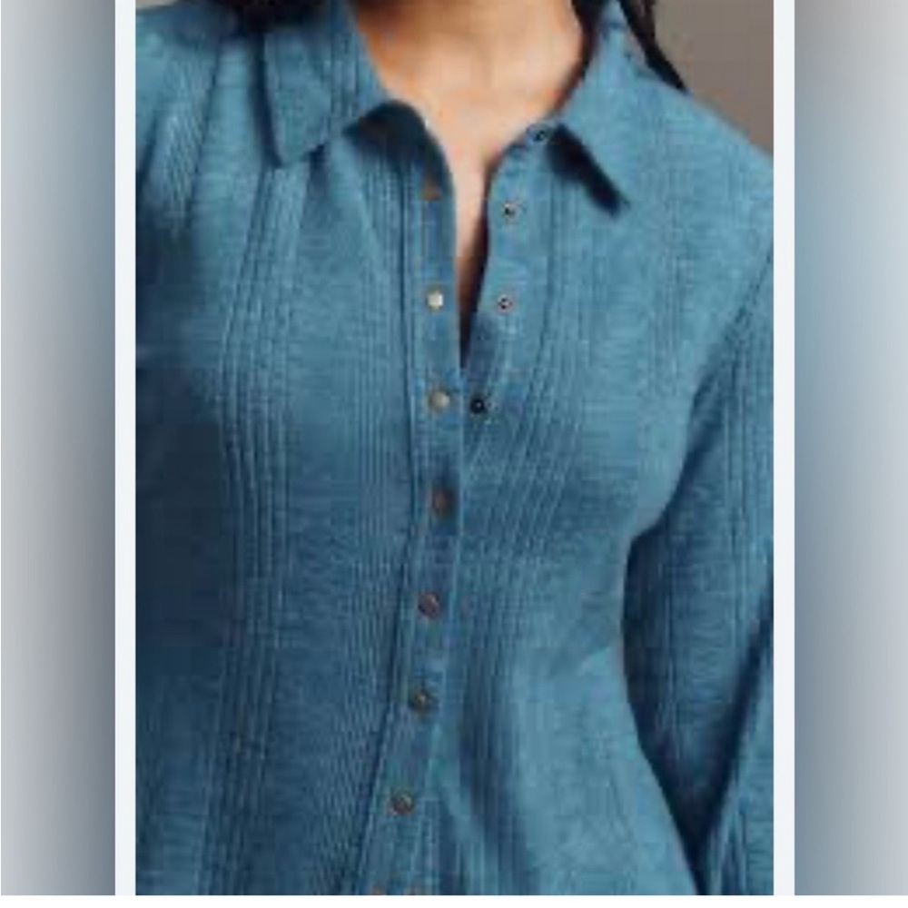 Pilcro Brushed Buttondown Petrol Cardigan Sweater, Size Large - Picture 3 of 8